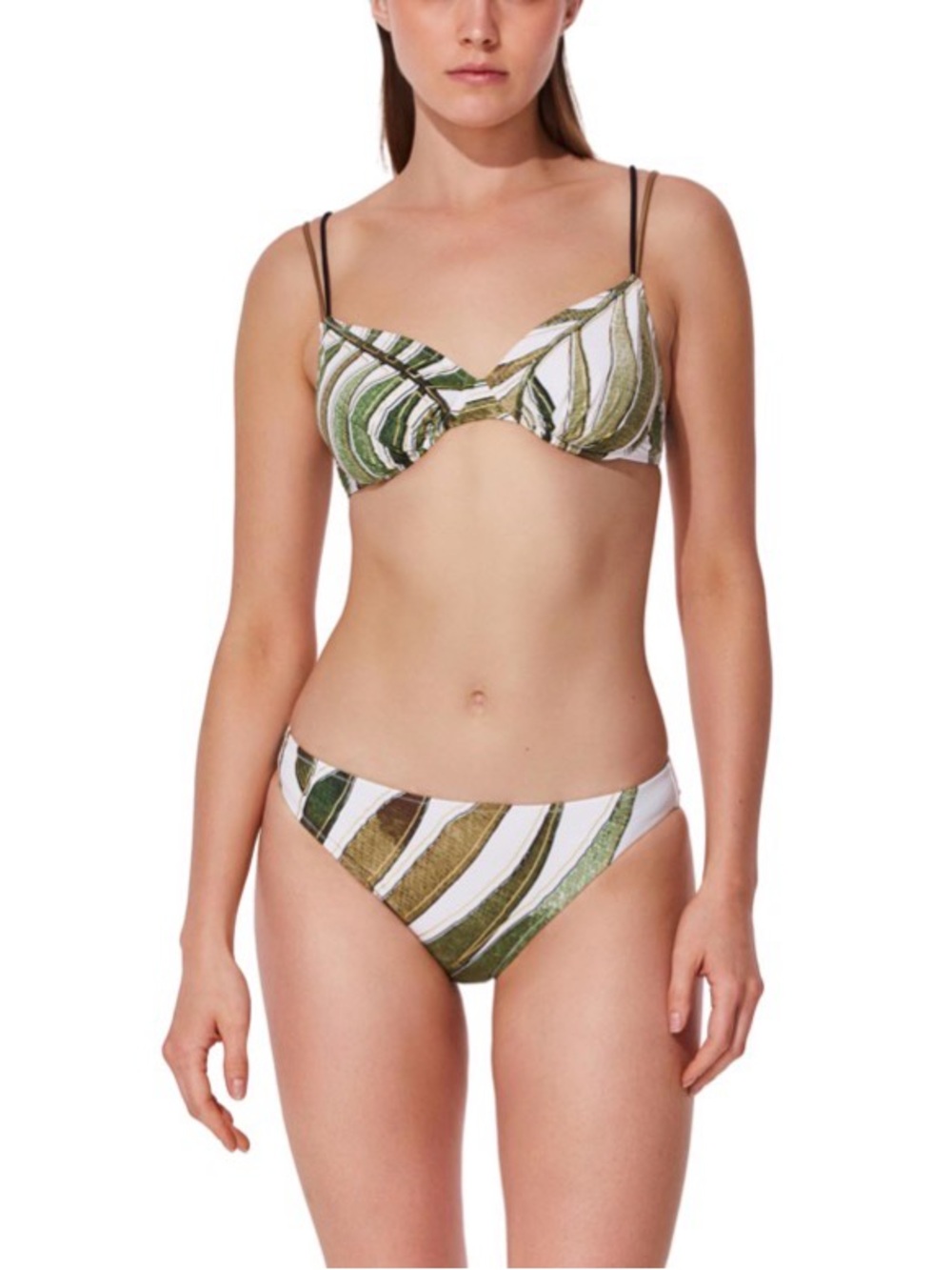 NWT Gottex Willow 2-Piece Bikini Set Size 10 White Green Gold Underwire
